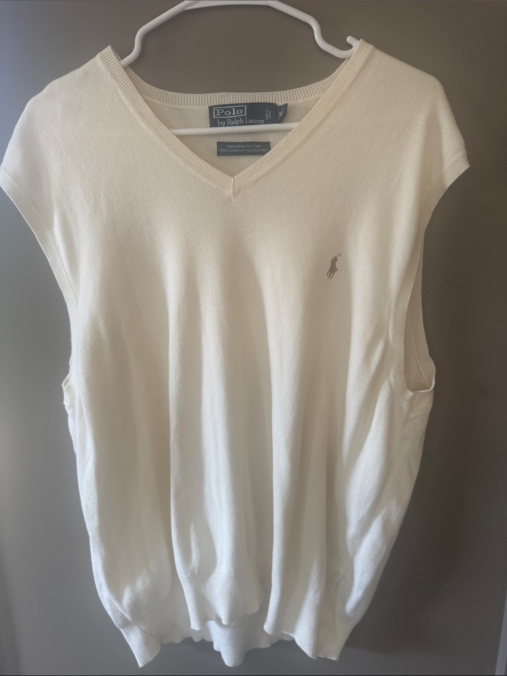 Polo Ralph Lauren 100% Pima Cotton V-Neck Sweater Vest - Cream/Ivory XL